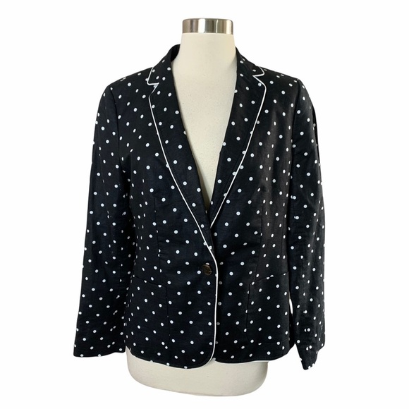 Talbots Linen Blend Polkadot Nautical Blazer Size 8 - Picture 7 of 16